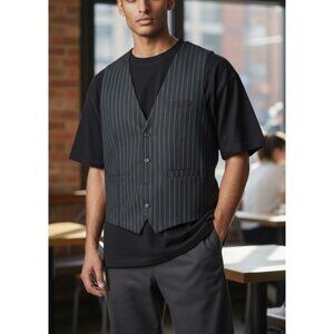 Mens Costume L Pinstripe Vest With Bow Tie Necktie Pocket Watch & Accessories